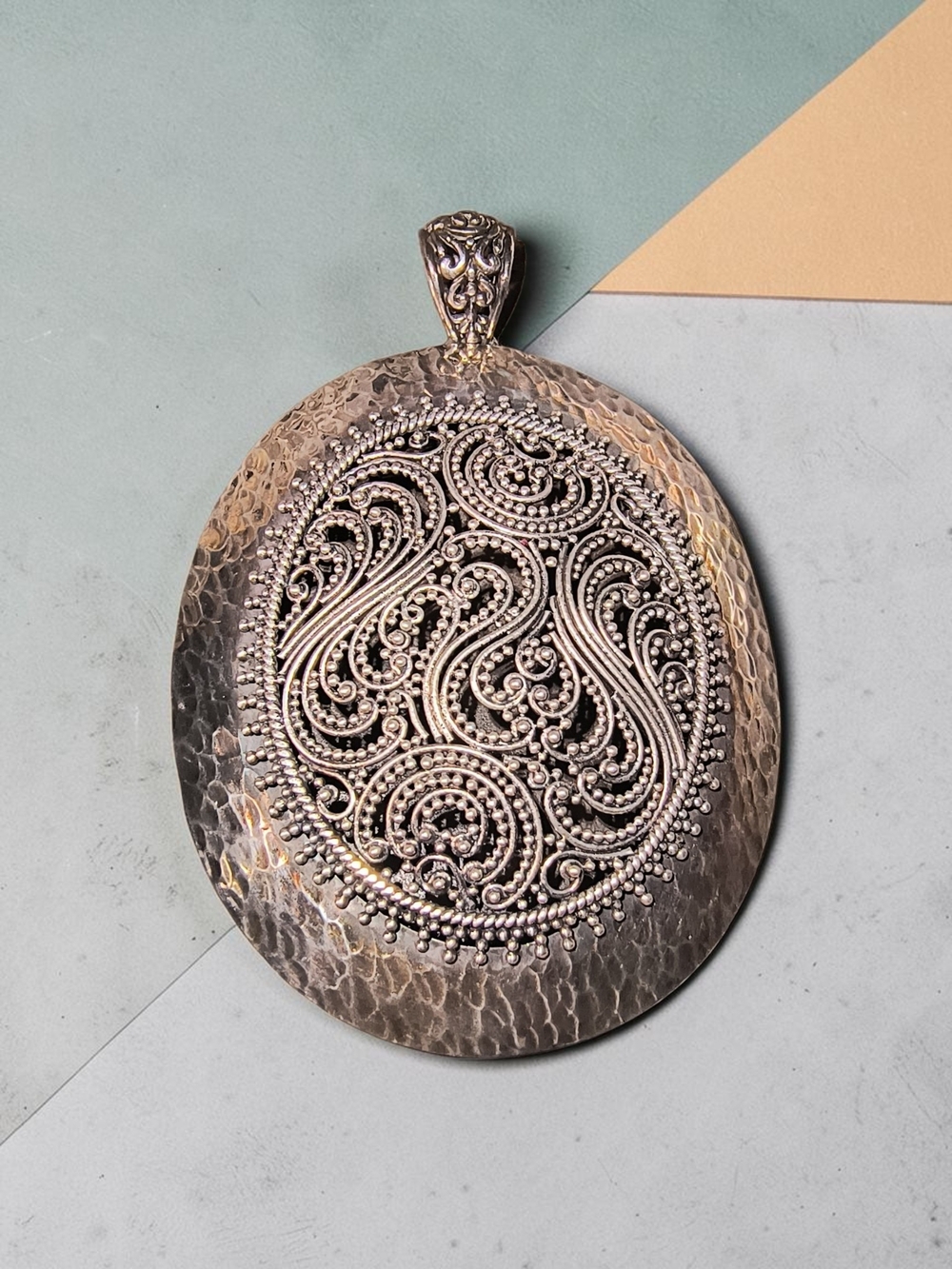 Sarda Bali Large Ornate Sterling Silver Filigree Pendant: Artisan Jewelry